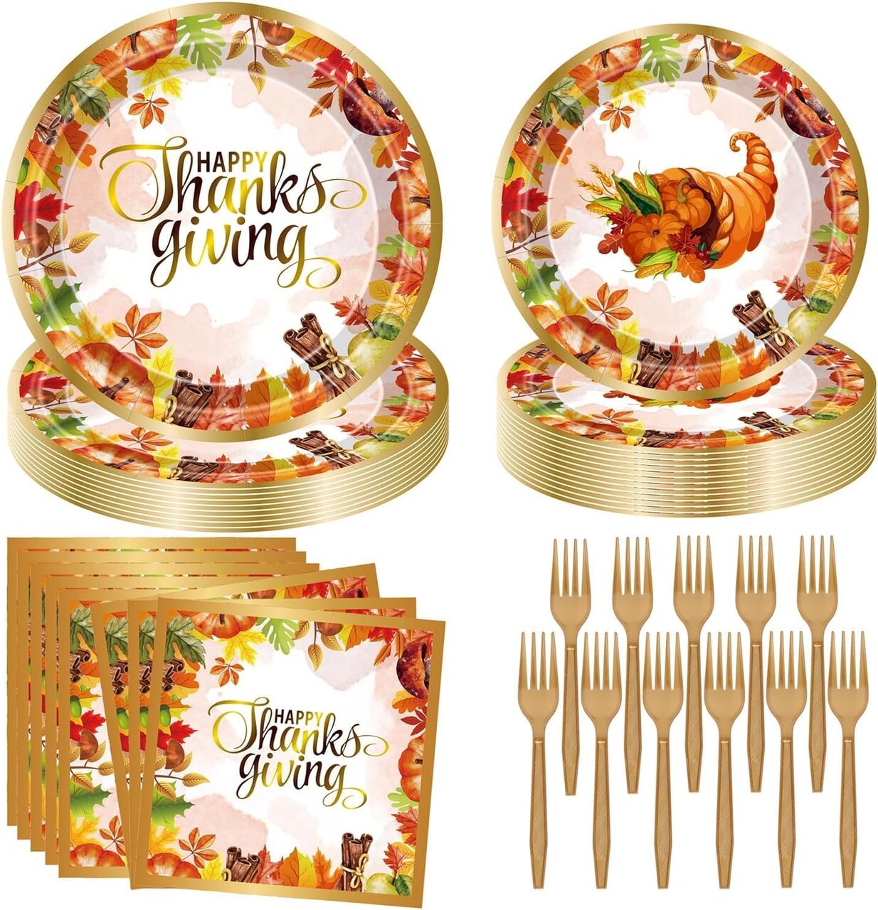 96 PCS -Thanksgiving Party Decorations Party Supplies,Thanksgiving Disposable Dinnerware Set(Thanksgiving Tableware Set)9 x 9 x 1.2 inches